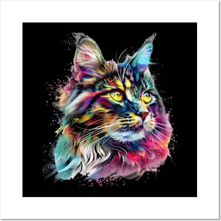 Maine Coon Cat Painting Colorfull Pop Art Design For Cat Onwer Posters and Art